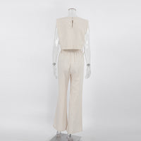 Padded Shoulder Sleeveless Top & Trousers Set