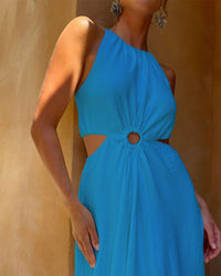 Cotton and Linen Halter Jumpsuit with Hollow Design