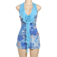 Halter V-Neck Backless Mini Dress