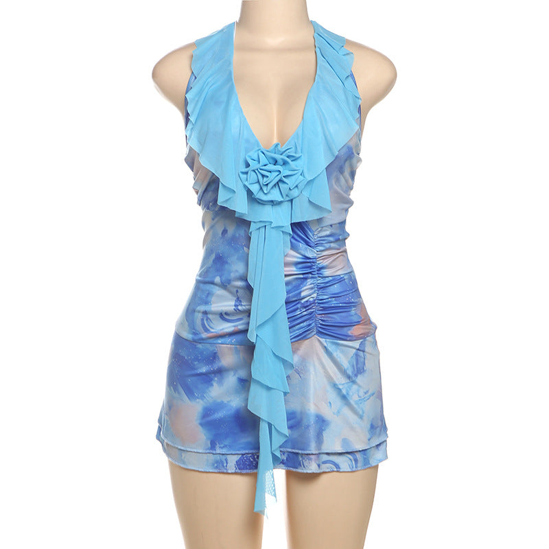 Halter V-Neck Backless Mini Dress