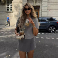 Twist Front Ribbed Knit Slim Top