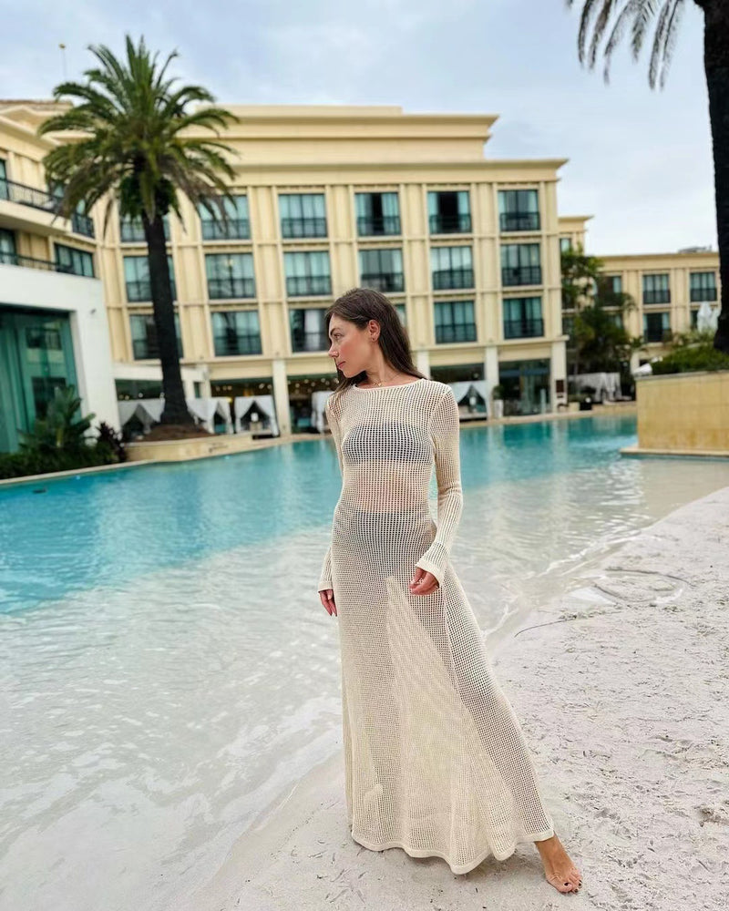 Mesh Cutout Knit Maxi Beach Dress