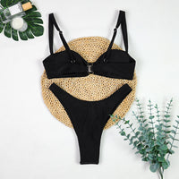Black Metal Accent Bikini Three-Piece Set