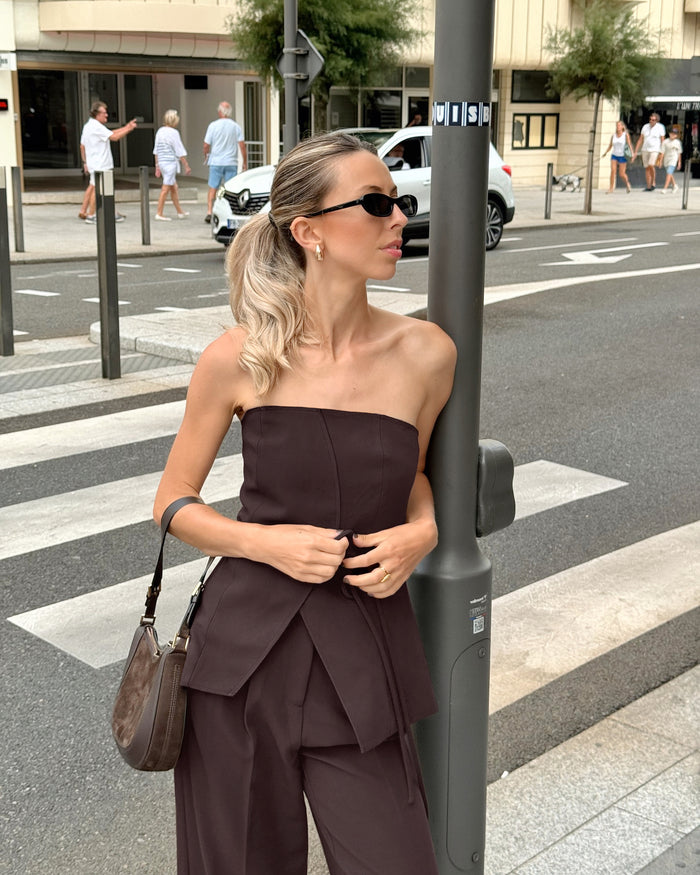 Retro Tube Top &amp; Wide-Leg Pants Set