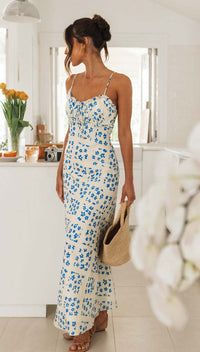 Floral V-Neck Backless Maxi Dress