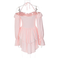 Backless Ruffled Halter Long Sleeve Romper
