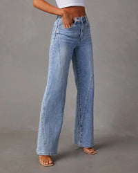 Loose Stitching Wide Leg Women's Jeans