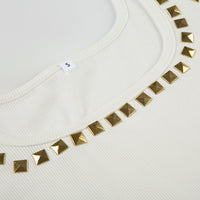 Personality Street Metal Square Rhinestone I Shaped Vest Square Collar Sexy Casual Top Summer