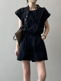 High-Waist Drawstring Cargo Overalls