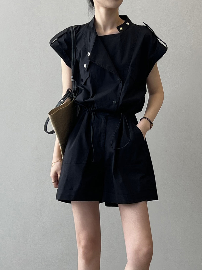 High-Waist Drawstring Cargo Overalls