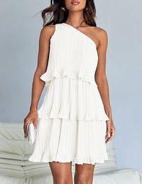 Oblique Shoulder Layered Hem Dress