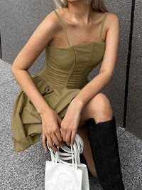 Tight Boning Corset Bubble Mini Dress Summer Pleated Slim Fit Suspenders Puff Dress