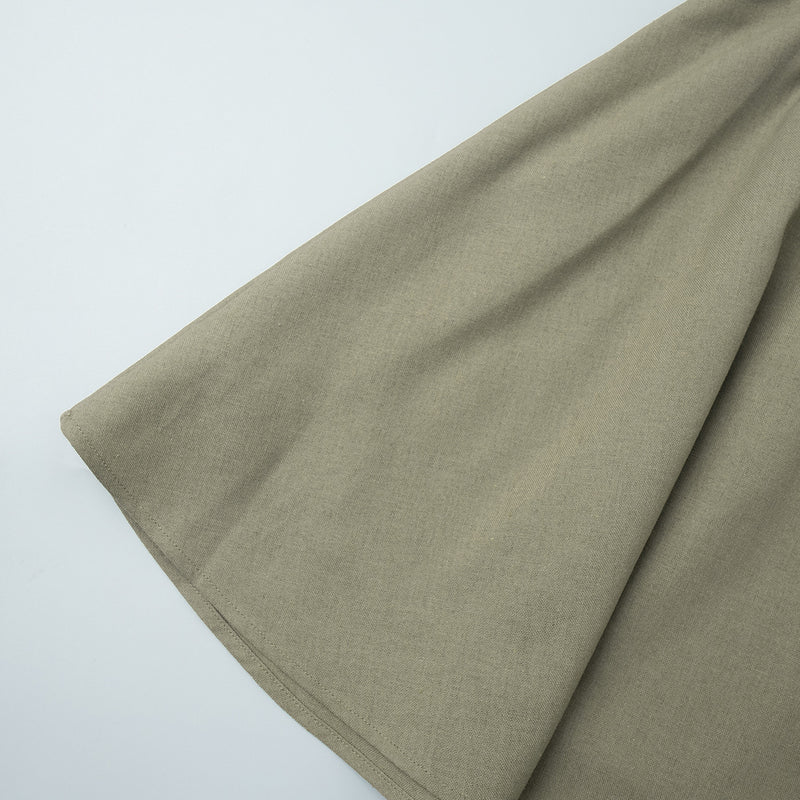 Round Neck Linen Vest &amp; Pleated Skirt Set