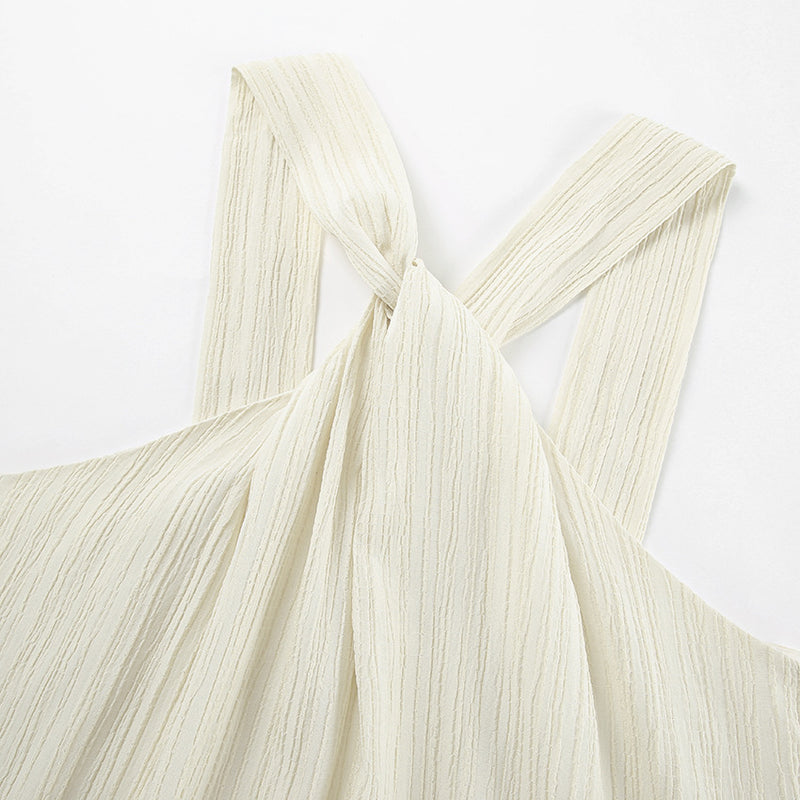 Beige Sleeveless Halter Beach Casual Dress