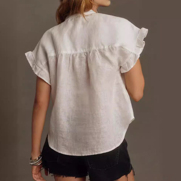 Casual Short Sleeved Pleated Shirt