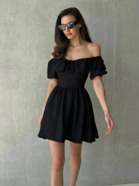 Off Shoulder Short Sleeve Lace-Up Dress