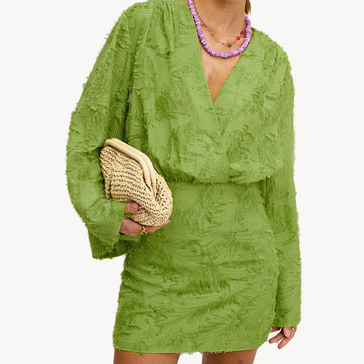 Spring Autumn Solid Color Jacquard Long Dress