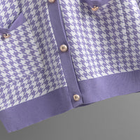 Houndstooth V-Neck Knitted Cardigan