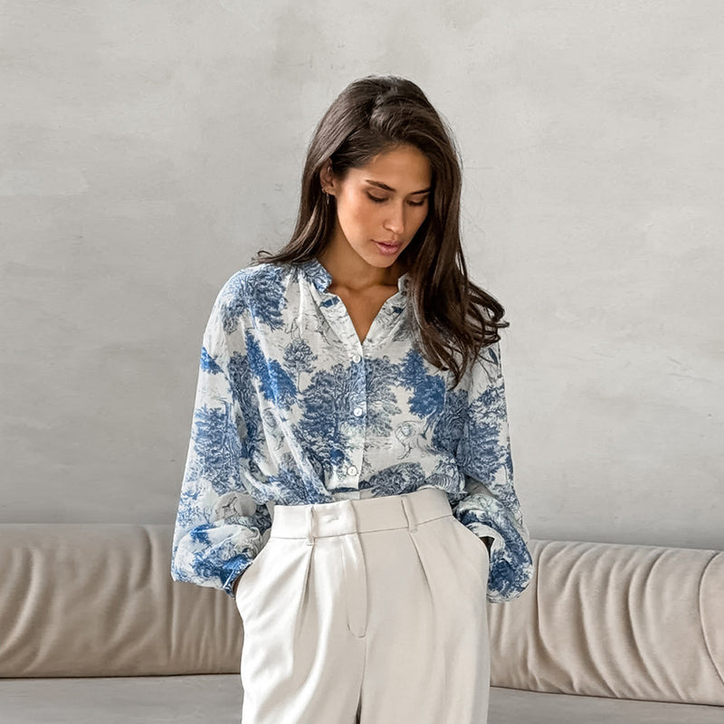 Autumn Stand Collar Long Sleeve Loose Shirt