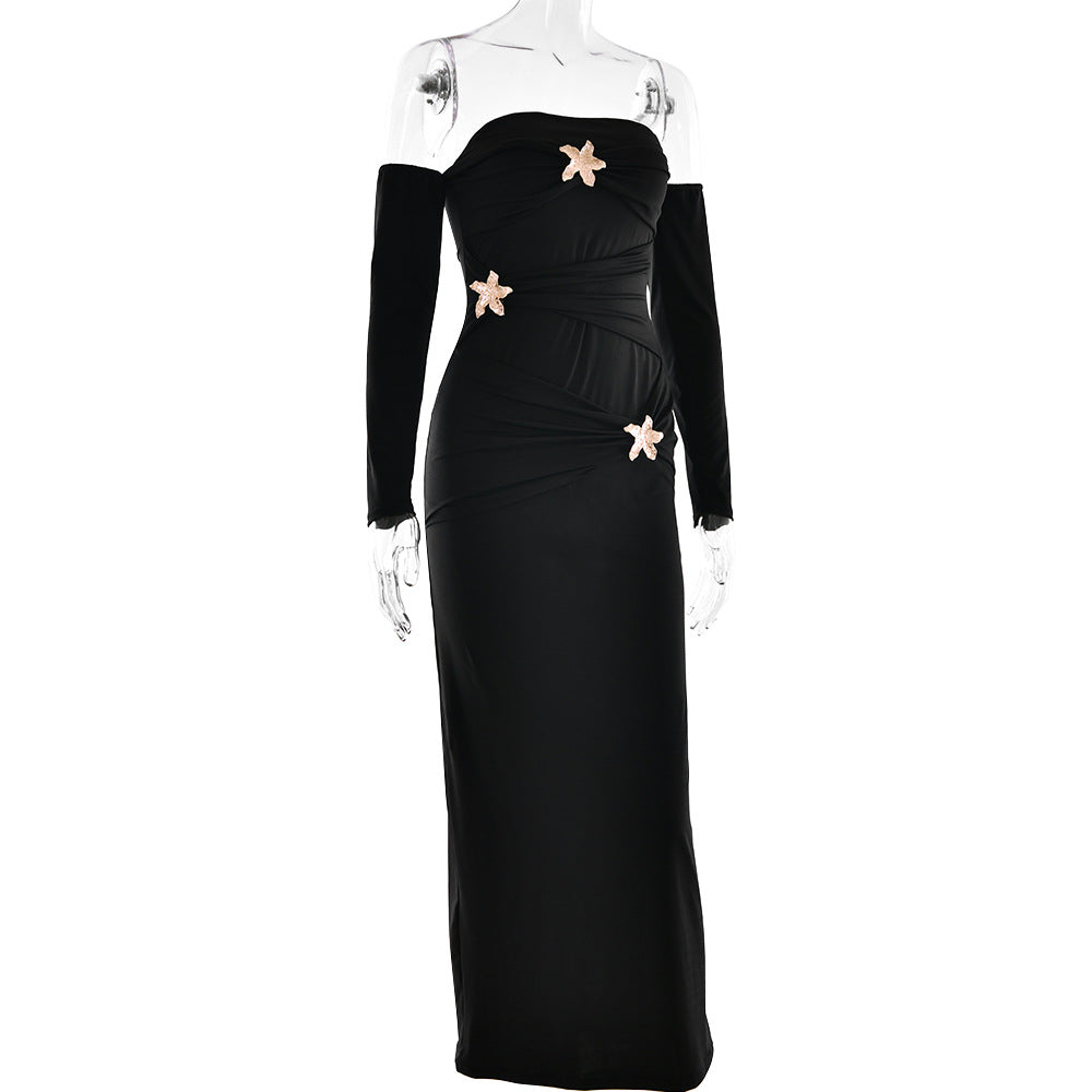 Pleated Long Sleeve Slim Fit Dress