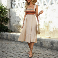 Summer Suspender A-Line Swing Stitching National Dress