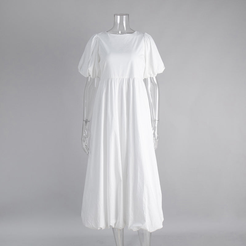 Cotton Puff Sleeve Long Dress