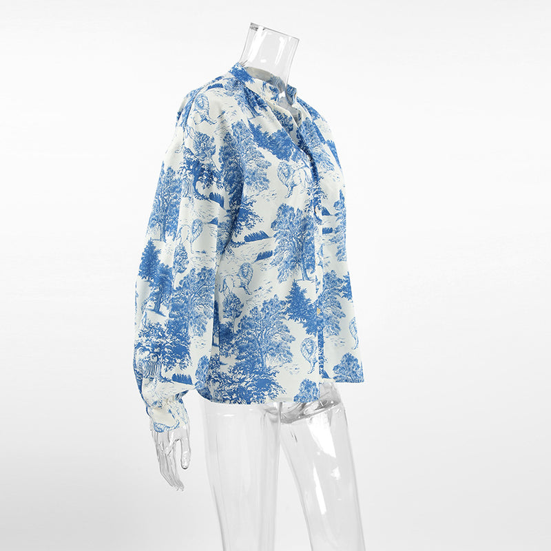 Autumn Stand Collar Long Sleeve Loose Shirt