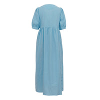 French Lightly Mature V-Neck Puff Sleeve Dress