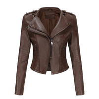 Slim Fit Long SleevSlim Fit Long-Sleeved Faux Leather Jacketed Spring Autumn Leather Jacket Women Rivet Popular Short Jacket Zipper Leather Jacket