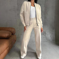 Autumn Casual Zipper Jacket &amp; Wide-Leg Pants Set