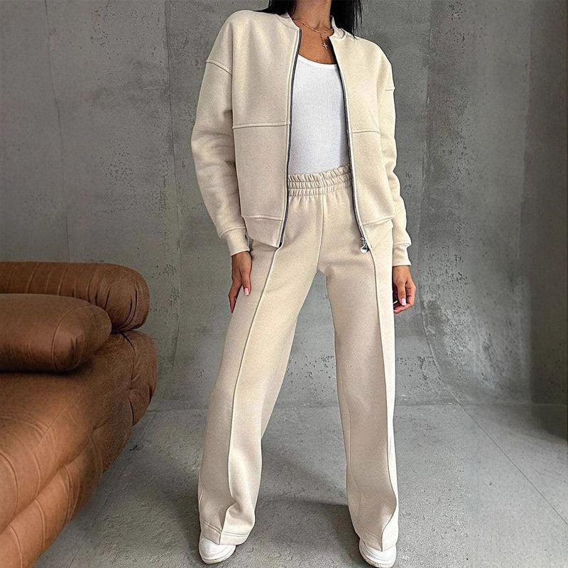 Autumn Casual Zipper Jacket &amp; Wide-Leg Pants Set