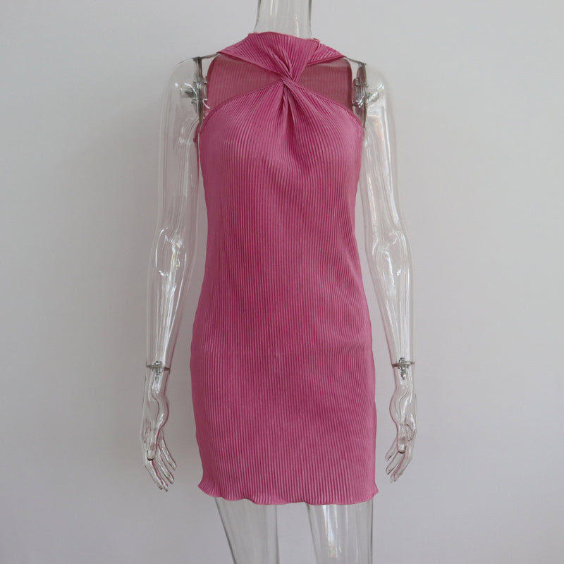 Off-Shoulder Twisted Pleated Short Dress