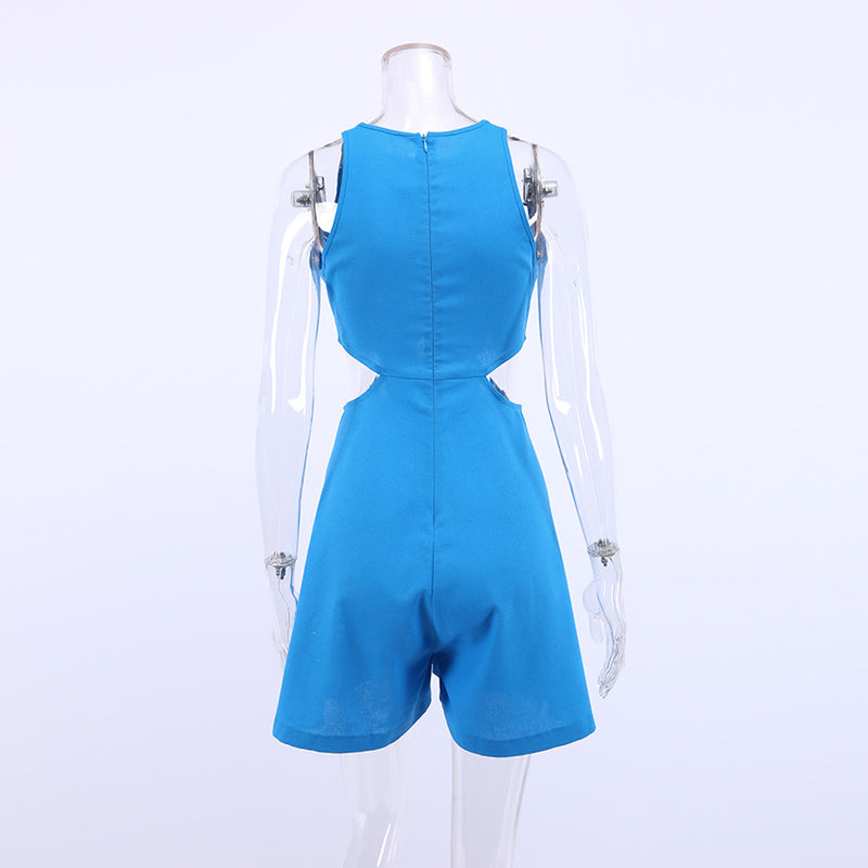 Cotton and Linen Halter Jumpsuit with Hollow Design
