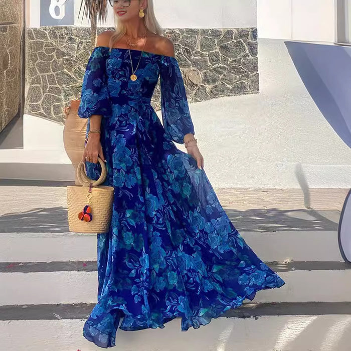 Off-Shoulder Printed Swing Maxi Dress