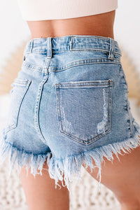 Distressed Water-Washed Denim Shorts