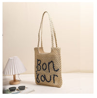 Letter Graphic Embroidered One-Shoulder Straw Bag