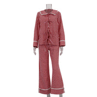Plaid Lace-Up Top & Wide-Leg Pants Pajamas Set