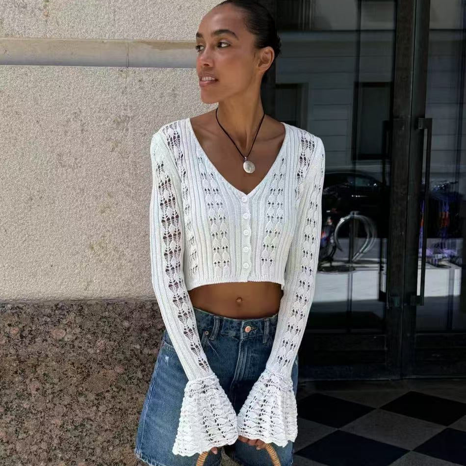 Sexy Hollow Out Cutout Knitted Cardigan