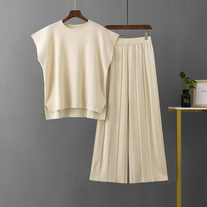 Ice Silk Sleeveless Top &amp; Wide Leg Pants Set