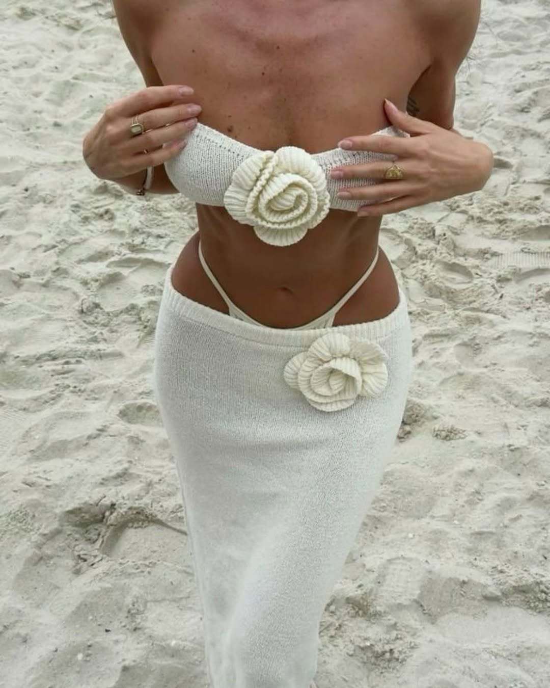 Halter Knit Hollow-Out Two-Piece Set
