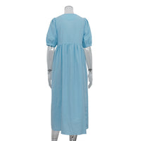 French Lightly Mature V-Neck Puff Sleeve Dress