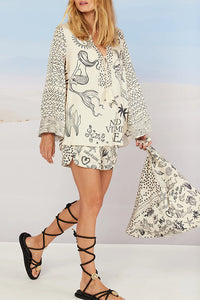 Printed Satin Shirt &amp; Pants Two-Piece Set