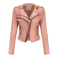 Slim Fit Long SleevSlim Fit Long-Sleeved Faux Leather Jacketed Spring Autumn Leather Jacket Women Rivet Popular Short Jacket Zipper Leather Jacket