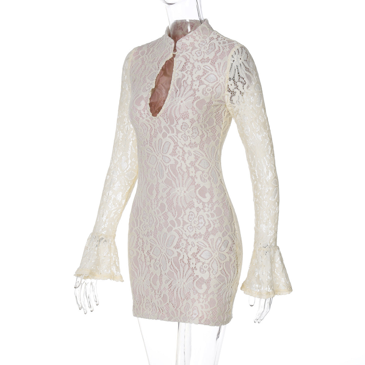 Lace Cutout Long Sleeve Mini Dress