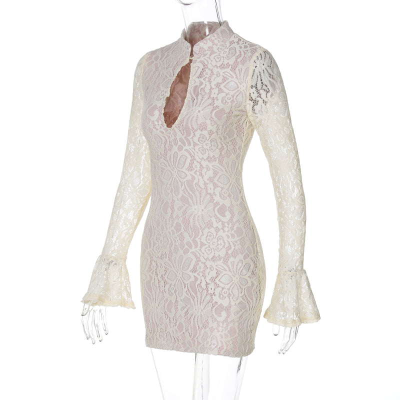 Lace Cutout Long Sleeve Mini Dress