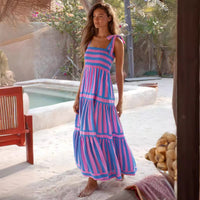 Striped Bandage Backless Maxi Dress