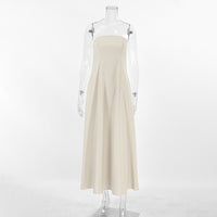 French Khaki Cotton Linen Tube Top Maxi Dress