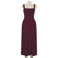 French Square Neck Shirred Long Dress