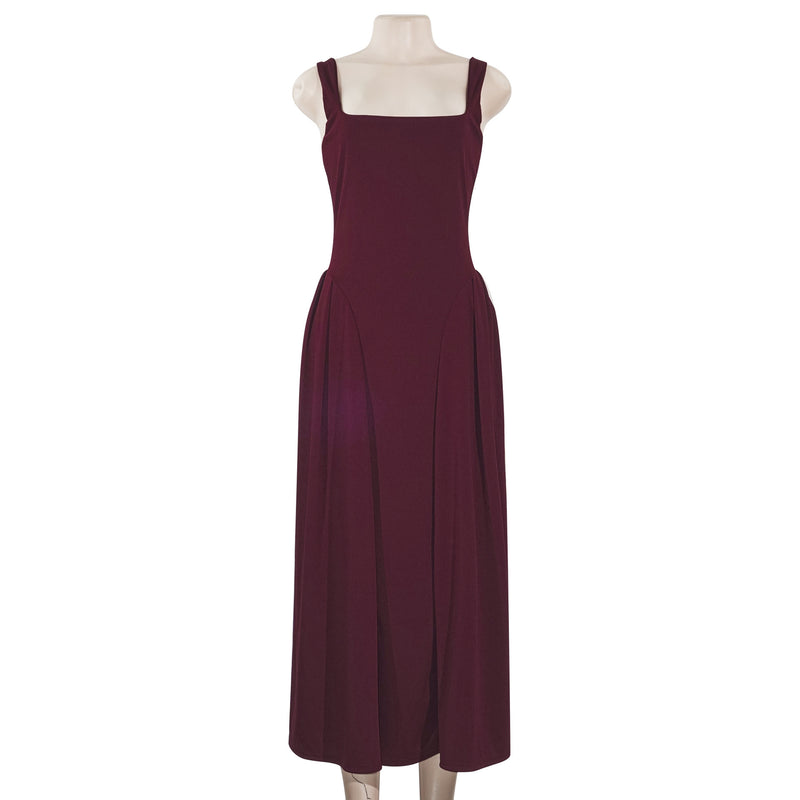 French Square Neck Shirred Long Dress