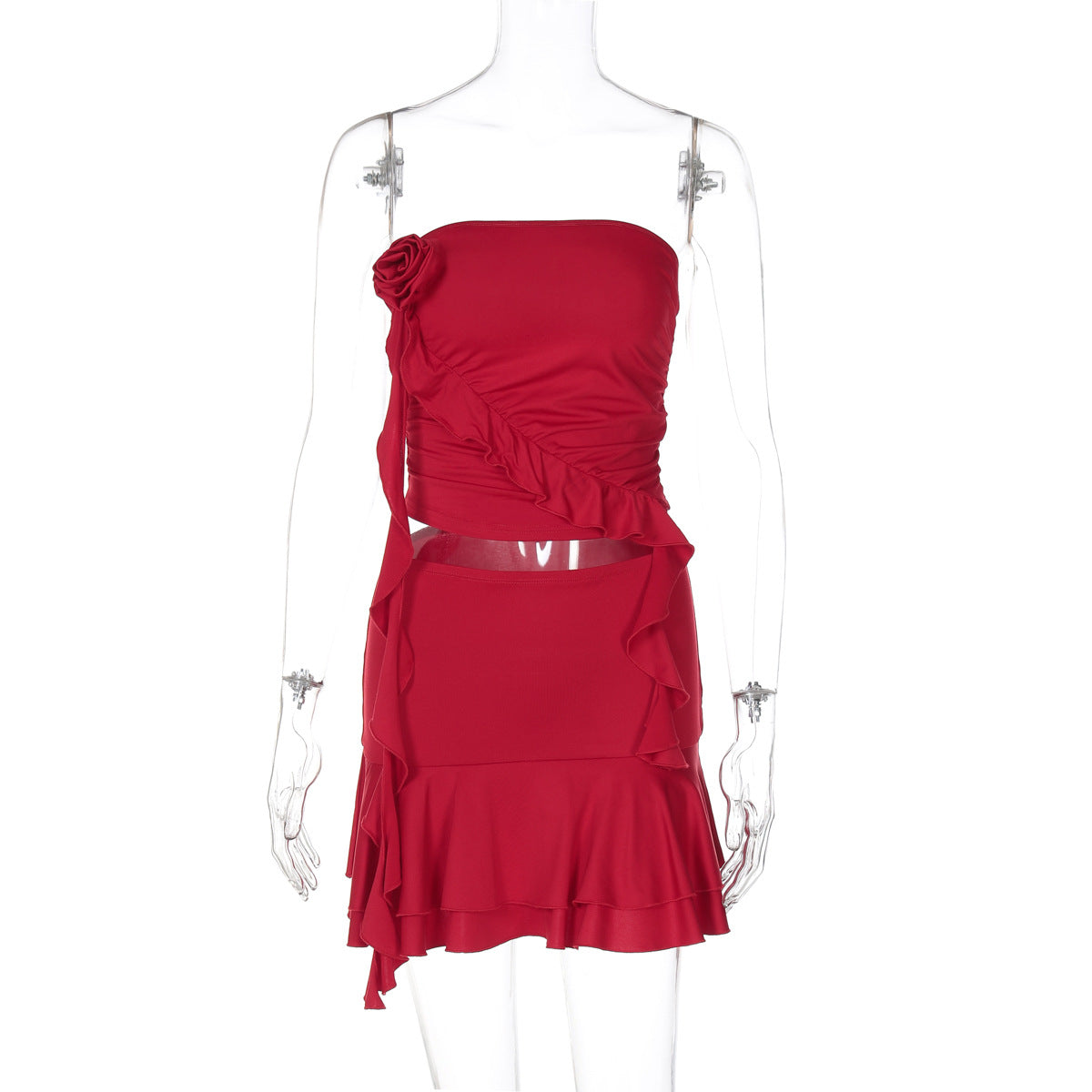 Off-Shoulder Ruffled Pleated Two-Piece Set
